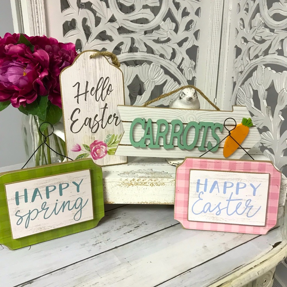 Easter & Spring Wooden Signs Home Decor Bundle, Set of 4, Rustic Spring Decor